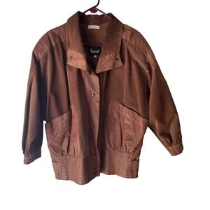 Avanti Vintage 80s Mens Brown Pig Suede Embossed Leather Bomber Jacket Size L